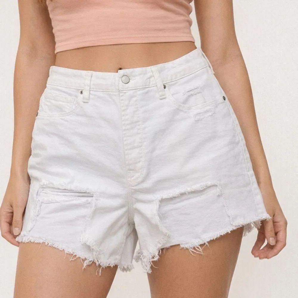 Good American White Frayed Jean Shorts